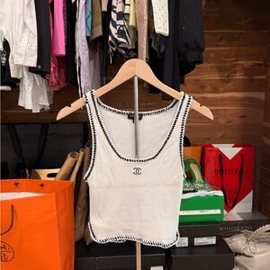 Chanel White Tank Top with Black Trim